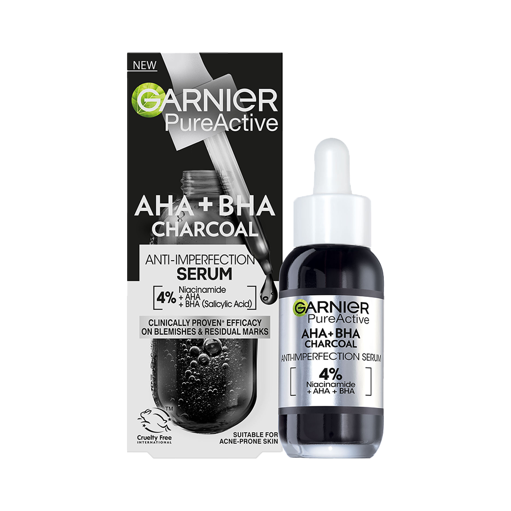 GARNIER - PURE ACTIVE AHA+BHA Charcoal Anti-Imperfection Serum - 30ml